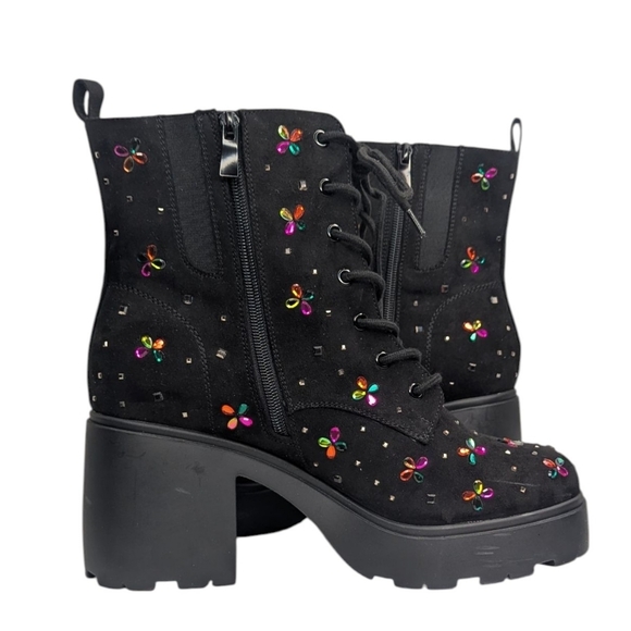 Betsey Johnson Micro Stones Chunky Heel Combat Boots | Size 11.5WW - Picture 3 of 10